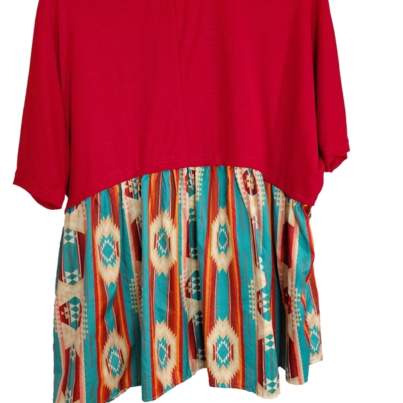 NWT Crazy Train Red Colorblock Southwestern Aztec Western Babydoll Size Medium - Picture 3 of 7